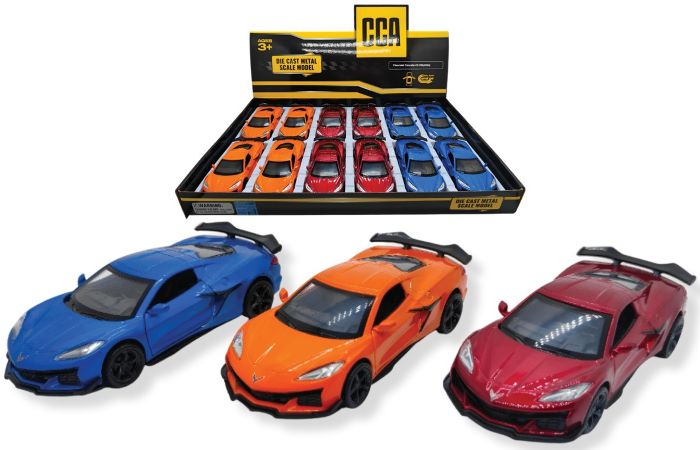 TOP CARS – CCA – Corvette C8 Z06 (2024) – Modellino cm12 c/porte apribili – c/pull-back and go In espo da 12pz (40x27cm) 3ass…x12…x48